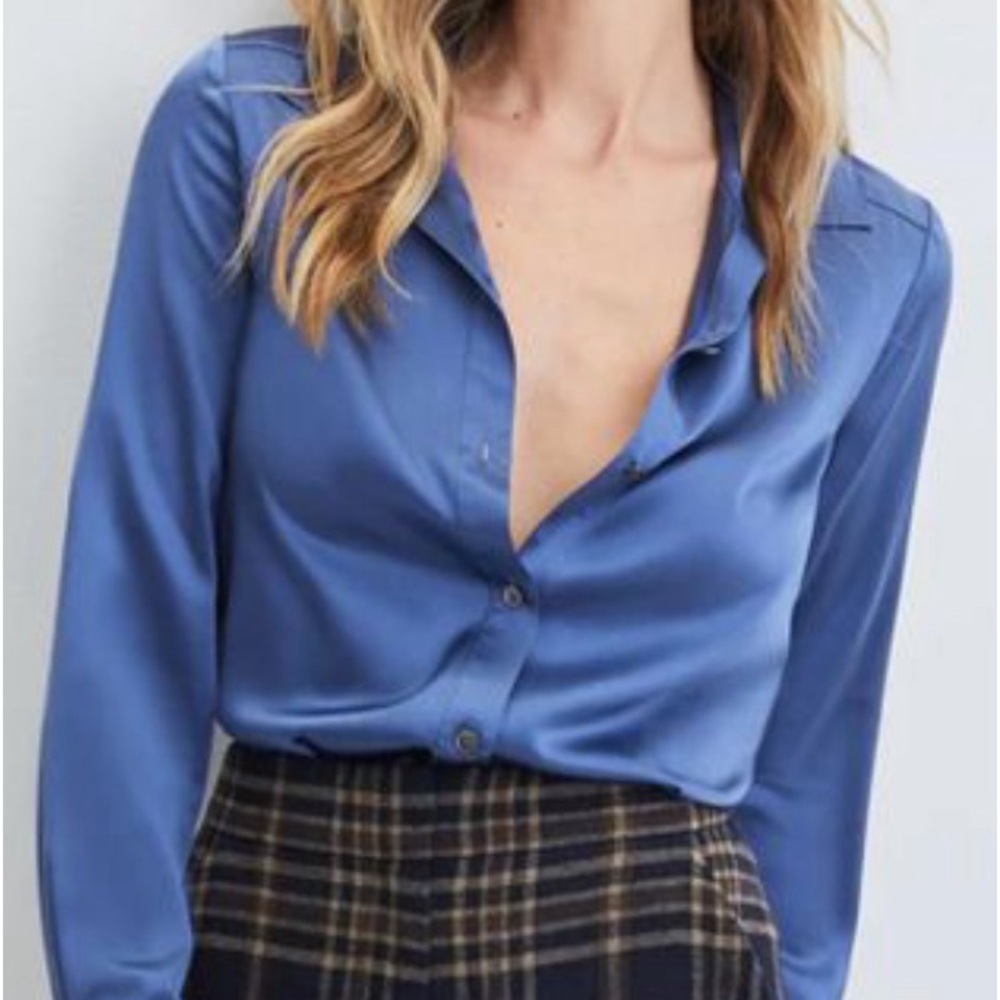 NWT Veronica Beard Silk Blouse Morgane Shirt Steel Blue $448